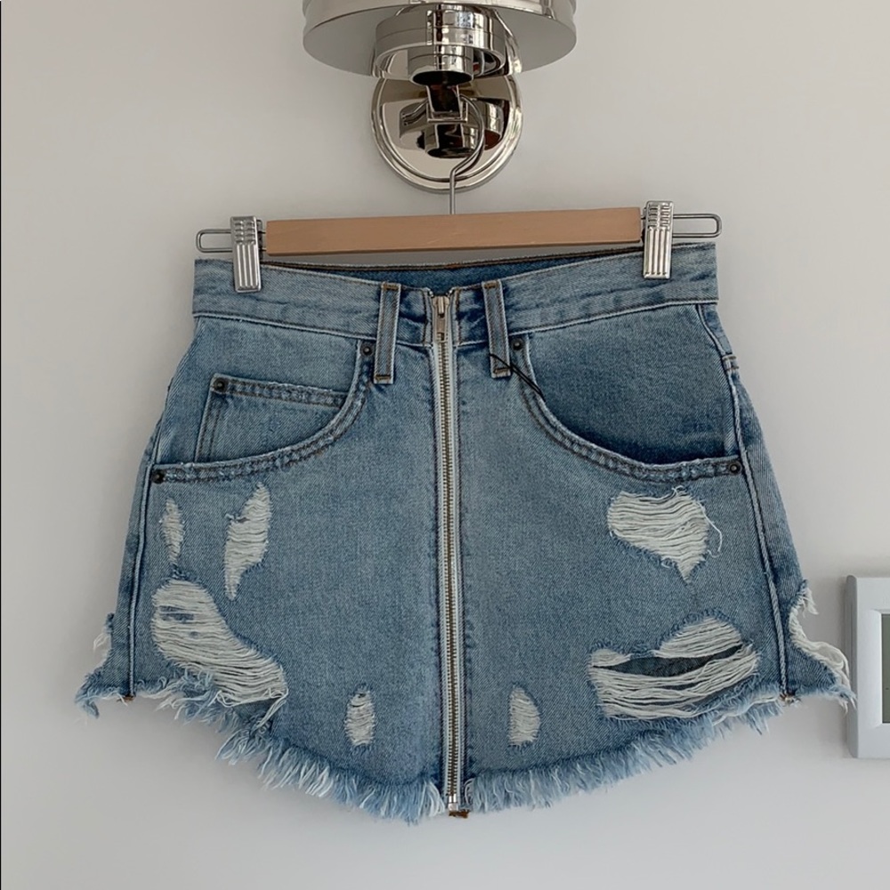 Carmar distressed denim skirt